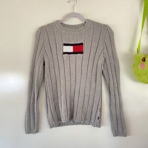 Vintage‎ 90s Y2K Tommy Hilfiger ribbed  Flag sweater Color Blocking Size Women S